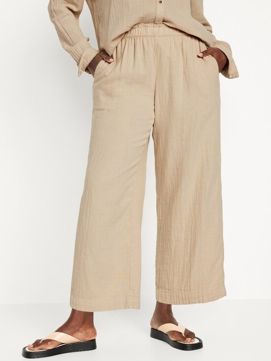 Old Navy Pants - (NWT) Old Navy - tan High Waisted Crinkle Cotton Gauze Pull-On Ankle Pants